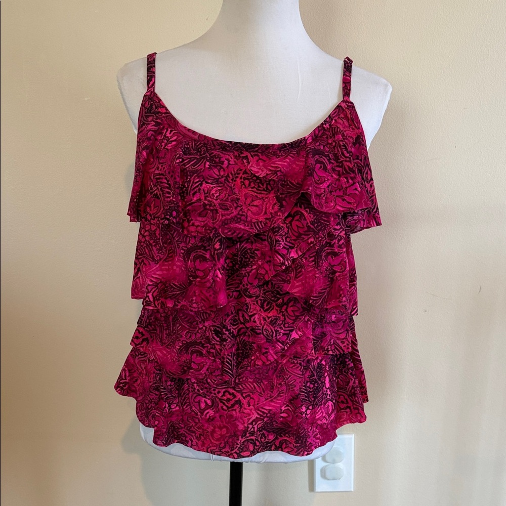 Miraclesuit Tiered Ruffle Tankini Swim Top – Pink Floral (Size 12)